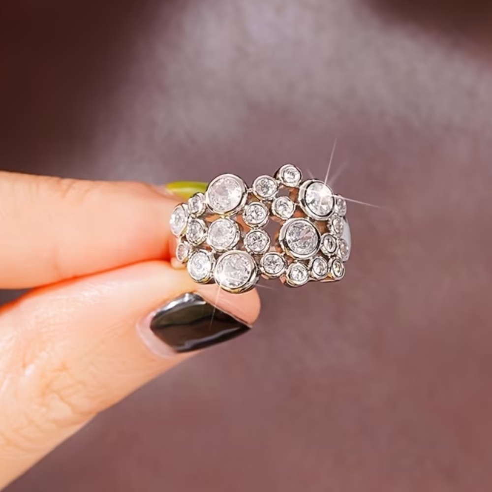 Anthropologie Silver Multi-Dot Crystal Cluster Ring - Picture 3 of 4
